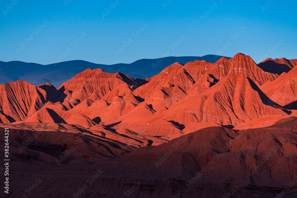 Fototapeta premium Eroded landscape in the Desierto del Diablo in the Los Colorados area, in the town of Tolar Grande in the province of Salta in La Puna Argentina. Argentina, South America, America