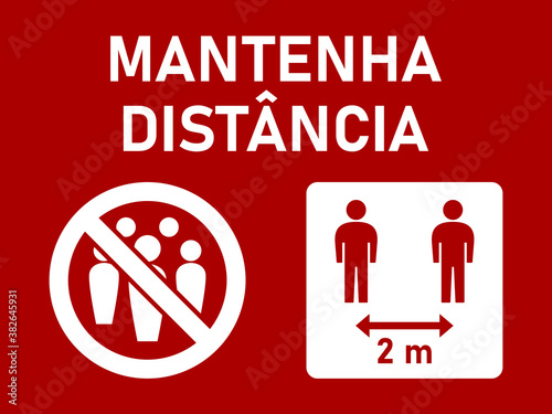 Mantenha Distancia ("Keep Your Distance" in Portuguese) Social Distancing 2 m or 2 Metres Instruction Icon against the Spread of the Novel Coronavirus Covid-19. Vector Image.