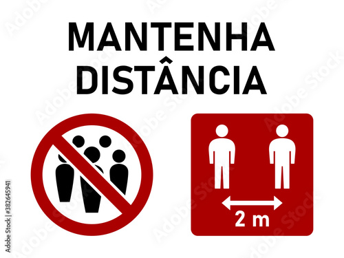 Mantenha Distancia ("Keep Your Distance" in Portuguese) Social Distancing 2 m or 2 Metres Instruction Icon against the Spread of the Novel Coronavirus Covid-19. Vector Image.