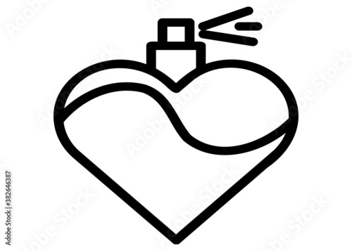 Perfume Love  line icon. Fragrance bottle with heart and water spray mist symbol, outline style pictogram on white background. Valentines day sign for mobile concept, web design. Vector graphics