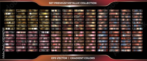 Elegant metallic Copper, Gold, and bronze gradient swatches mega set collection palette for border frame ribbon cover label templates