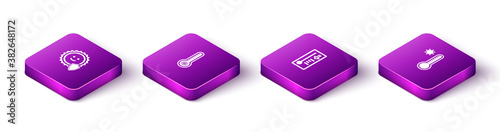 Set Isometric UV protection, Meteorology thermometer, and icon. Vector.