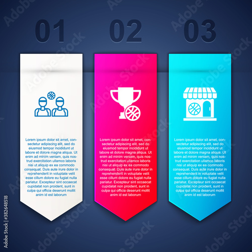 Set Basketball players, Award cup with basketball and Sports shop and. Business infographic template. Vector.