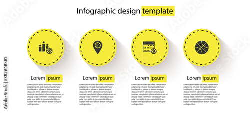 Set Sports winner podium, Location with basketball ball, Basketball sport calendar and . Business infographic template. Vector.