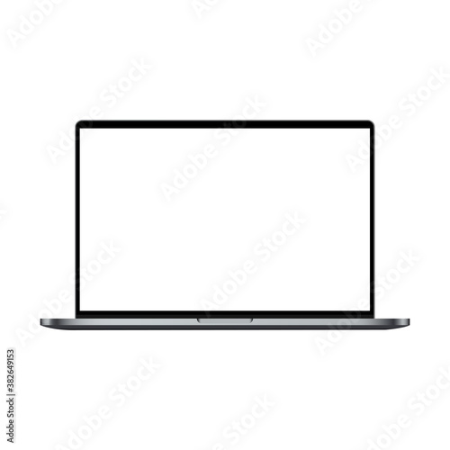 Modern dark silver laptop mockup isolated on white background, front view. Vector illustration