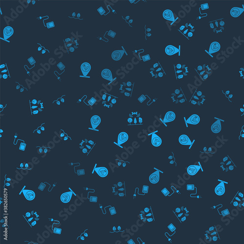 Set Sensor, Chicken farm and location, Smart with drone and Plant on seamless pattern. Vector.