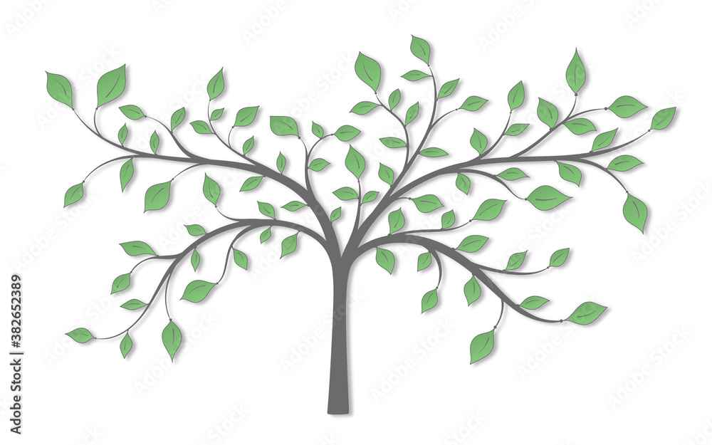 Drawing of a tree with green leaves on a white background