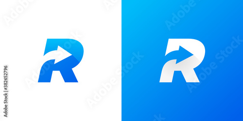 Letter R with Arrow . Letter R arrow logo design . vector illustration