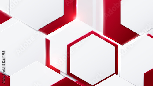 Abstract red and white hexagons technology digital hi-tech concept background. Vector illustration