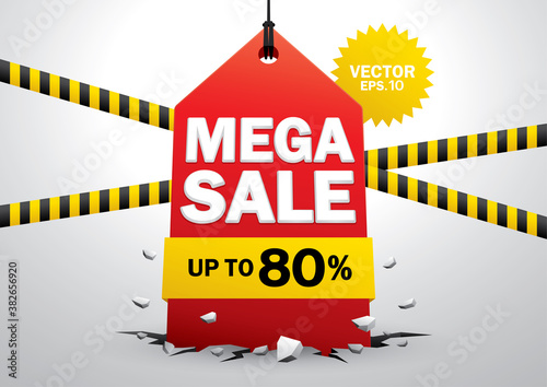 Mega sale tag crash on the fall vector.