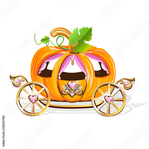 Beautiful princess carriage decorated with pink jewels Fabulous carriage vector illustration isolated on white background.