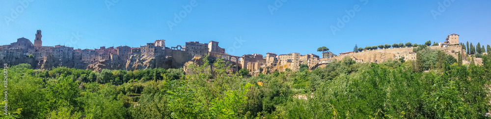 Ultra wide Panoramic view of Pitigliano in Tuscany