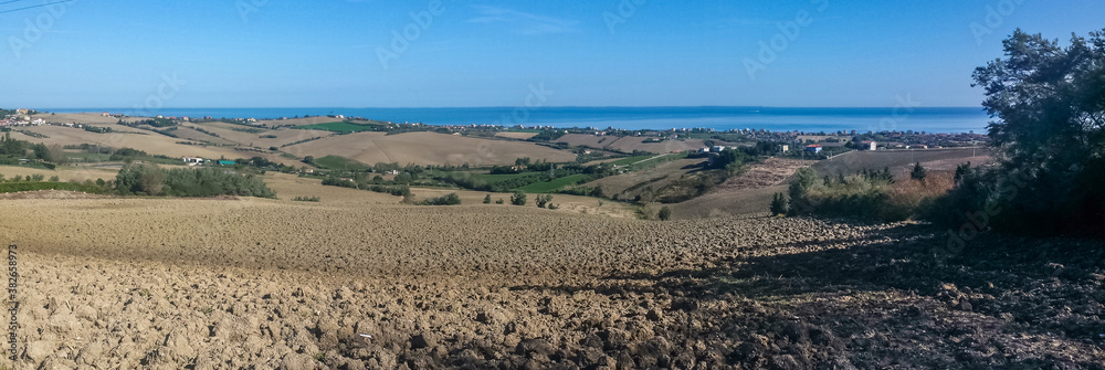 hills in the Marche region with the sea in the background