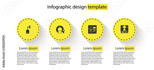Set Medical oxygen mask, Tomography, X-ray shots and machine. Business infographic template. Vector.