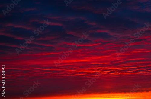Red clouds in the sunset sky