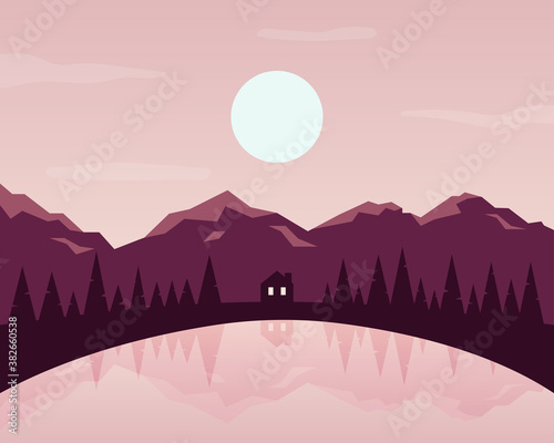 Vector nature landscape illustration. Landscape silhouette vector illustration.