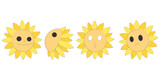 Line drawings of Sun flowers, Cute cartoon characters, Vector illustrations isolated.	
