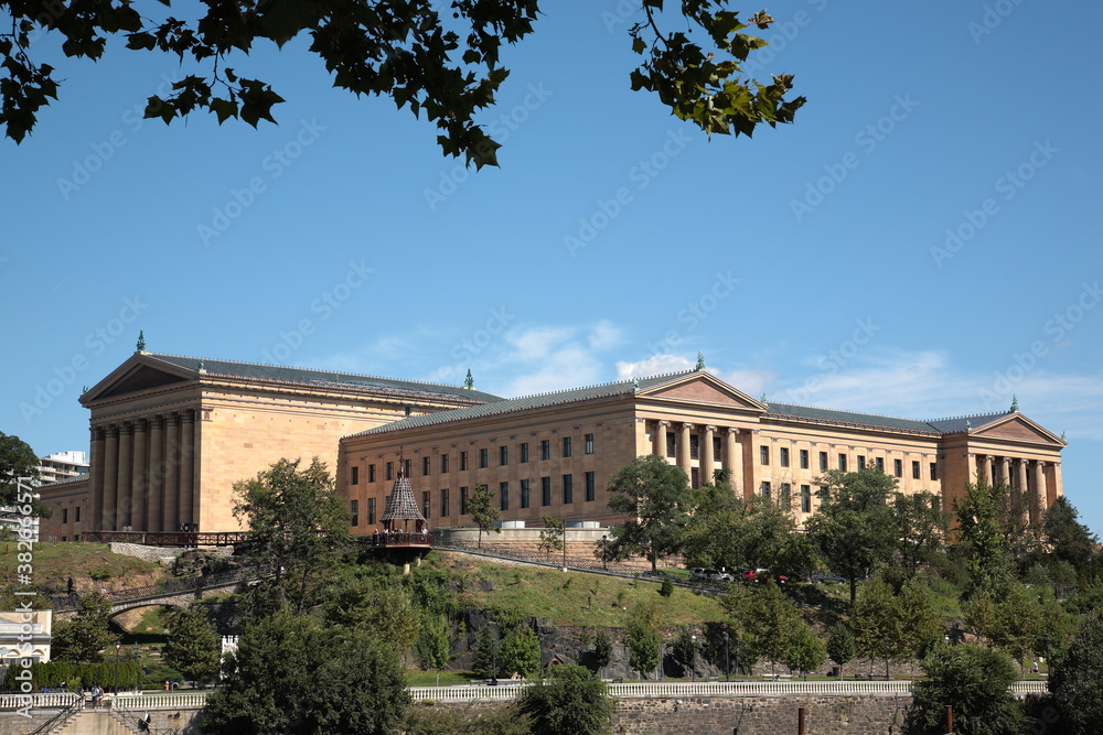 View Philadelphia Museum of Art and Fairmount Water Works by Schuylkill River in Philadelphia  Pennsylvania, USA 