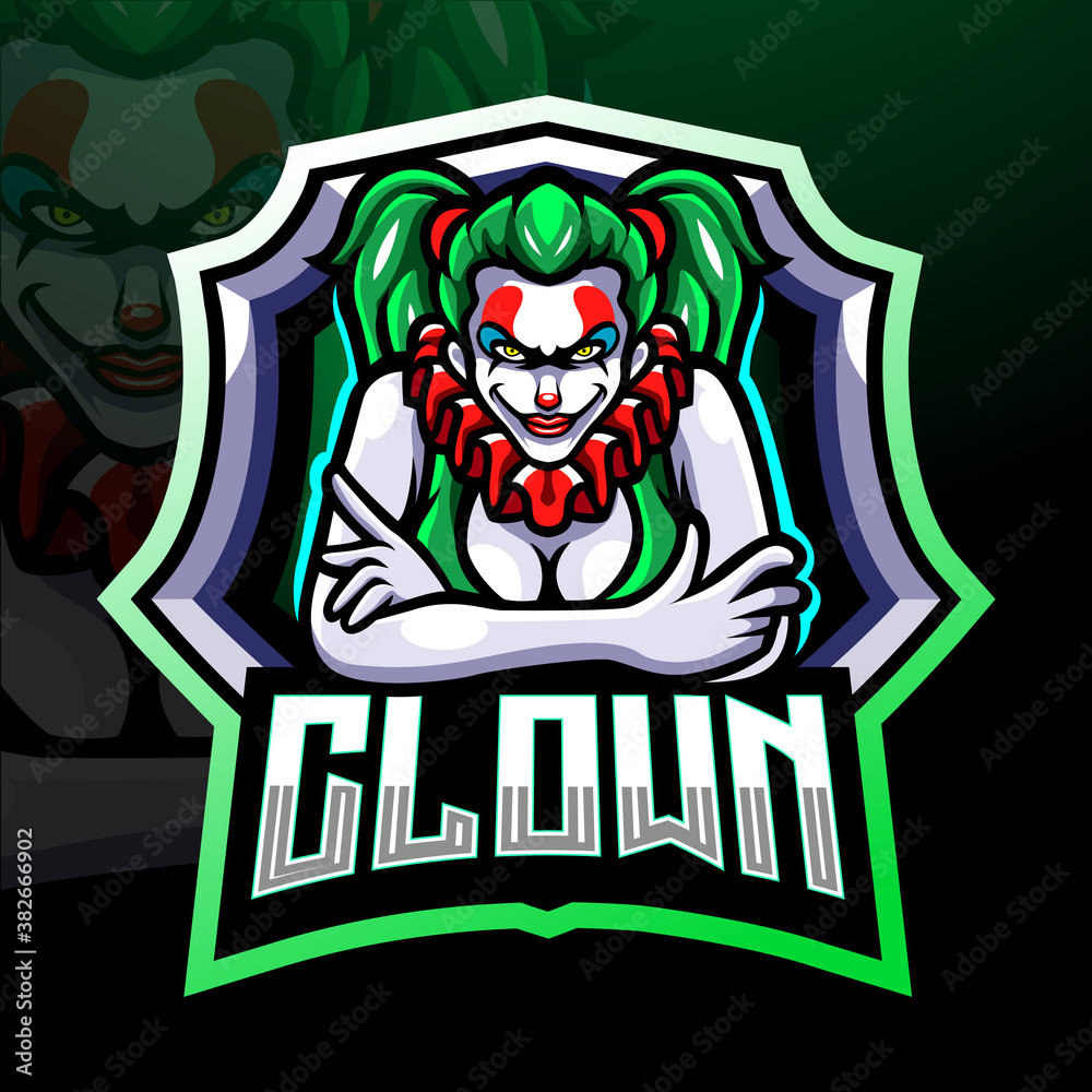 Clown girl esport logo mascot design