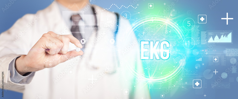 Close-up of a doctor giving you a pill with EKG abbreviation, virology concept Close-up of a doctor giving you a pill with EKG abbreviation, virology concept