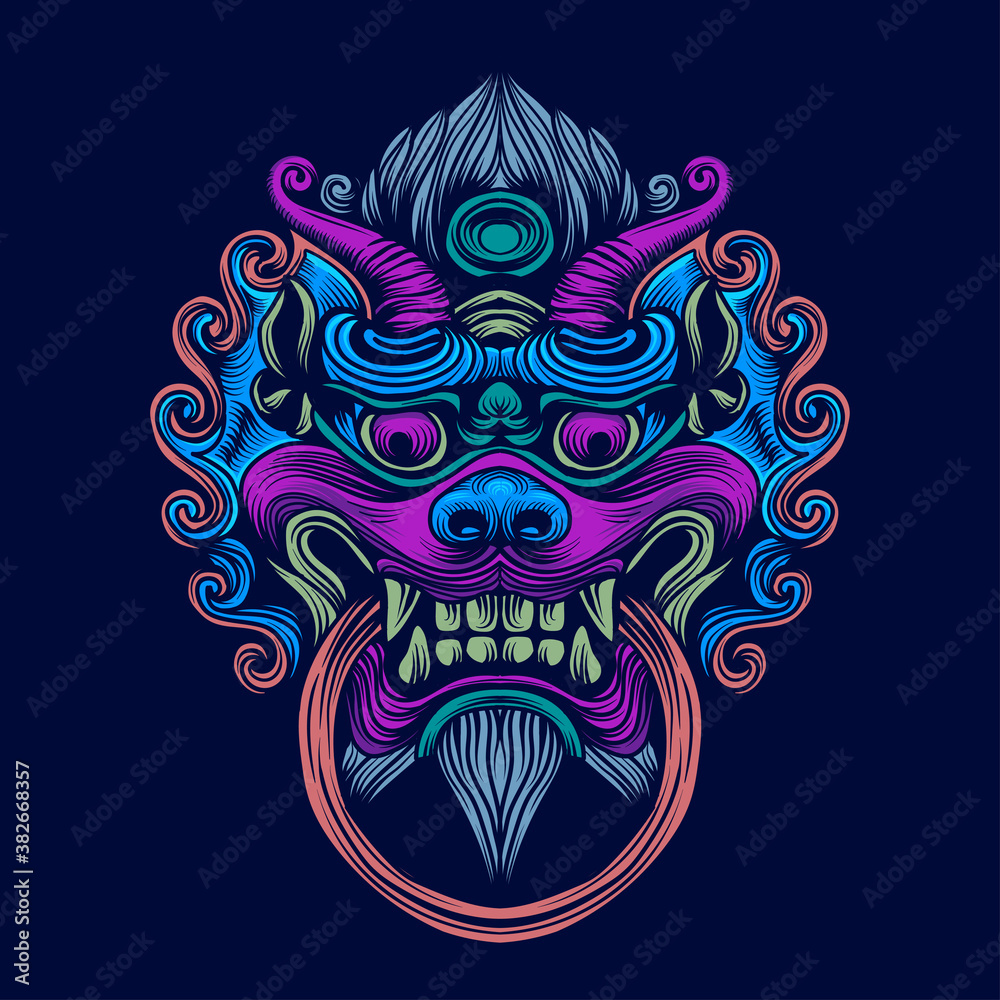 Fototapeta tribal dragon mask tattoo colorfull illustration