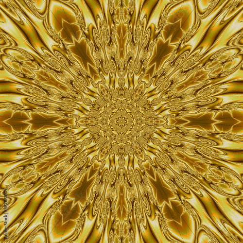 Golden deco pattern with silk effect. Greek ornamental tiled mandalas background. Textured metallic geometric design.
