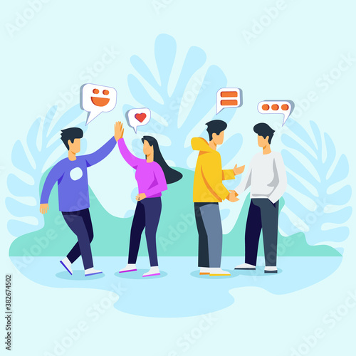 People meeting together, outdoor meeting, friends gathering vector illustration concept
