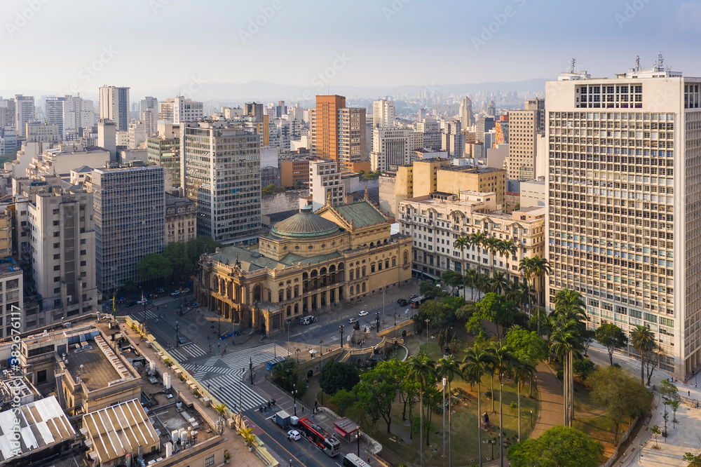 public theater in the city of Sao Paulo, seen from above, Brazil