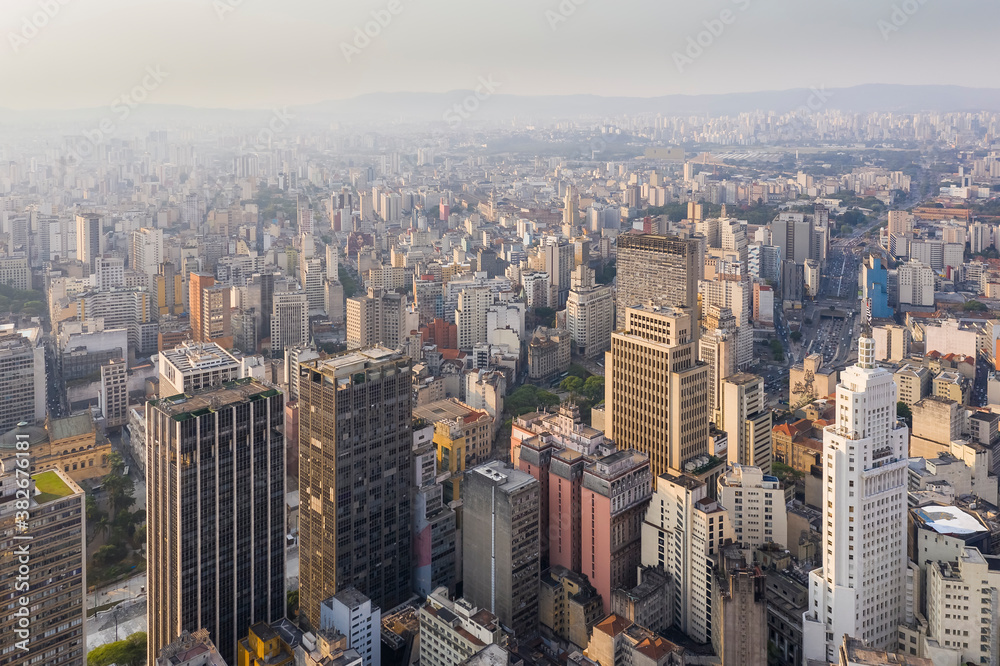 buildings in downtown Sao Paulo at dusk, seen from above, Brazil