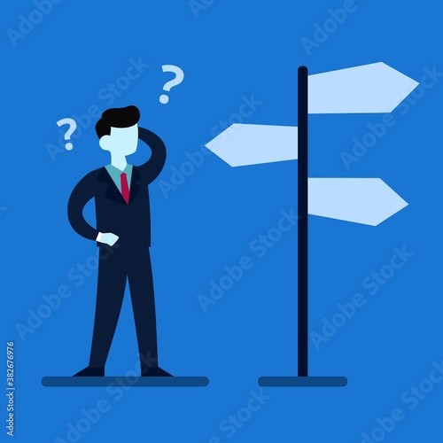 Decision. businessman choosing path. Concept business vector illustration flat design. person confused