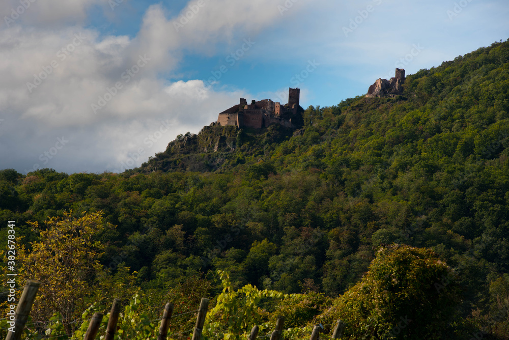 Blick auf die Burgen von Ribeauvillé im Elsass