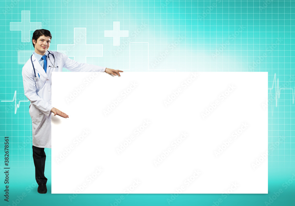 Doctor with banner Doctor with banner