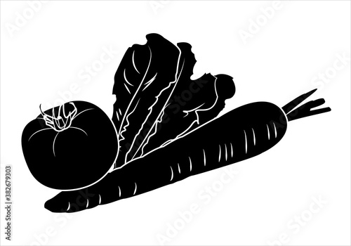 Símbolo de verduras, zanahoria, lechuga y tomate