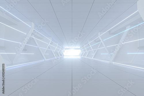 Fototapeta Naklejka Na Ścianę i Meble -  White tunnel with light in the end, 3d rendering.