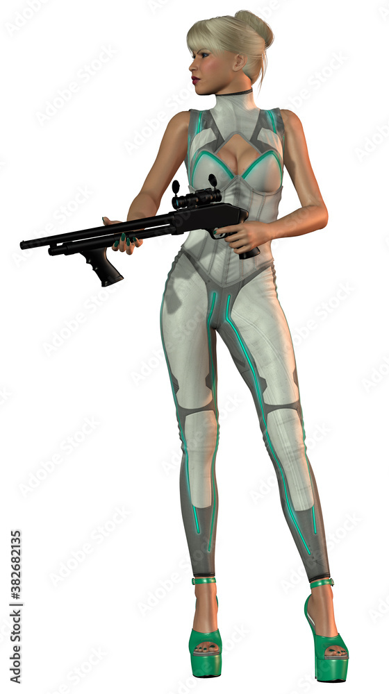 futuristic soldier with a rifle, attractive woman futuristic soldier with a rifle, attractive woman
