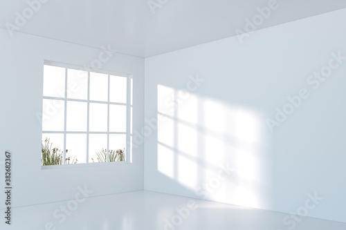 White empty room with sunlight come from the window  3d rendering.