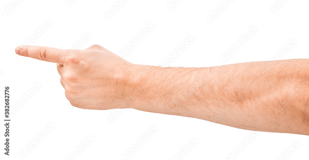 adult man hand show direction, isolated on white adult man hand show direction, isolated on white