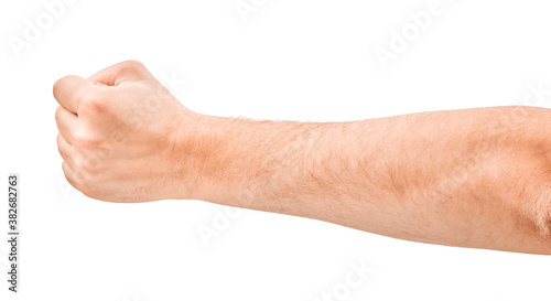 Man hand with a fist, isolated on a white background,