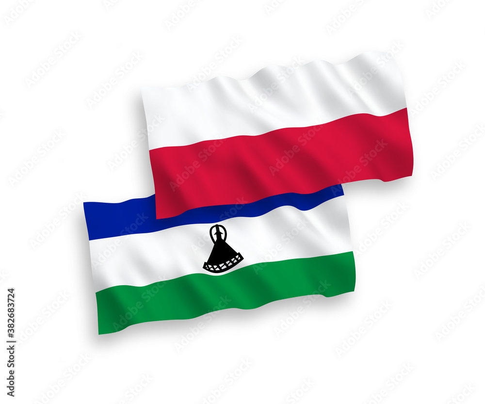 Flags of Lesotho and Poland on a white background Flags of Lesotho and Poland on a white background