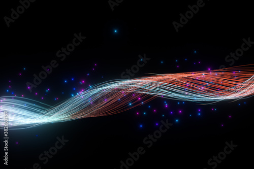 Flowing glowing neon lines with black background, 3d rendering.