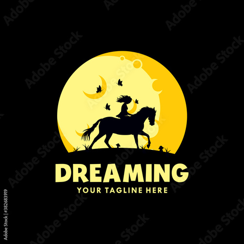 A girl riding horse in the moon