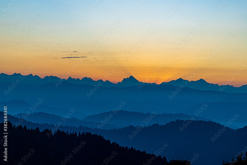 Sunrise with some of the Highest Peaks from narkanda,himachal pradesh