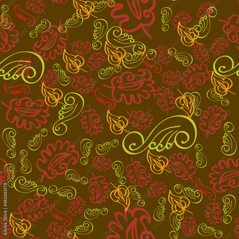 Vector indian decorative wallpaper. Batik indonesia. Colorful pattern with paisley and stylized flowers.