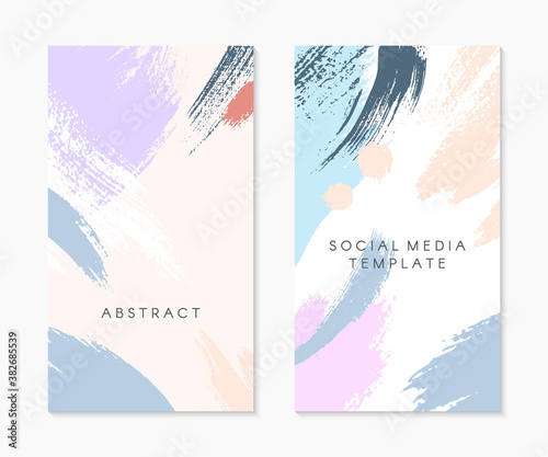 Set of editable insta story templates with copy space for text.Modern vector layouts with hand drawn brush strokes and textures.Trendy design for social media marketing,digital post,prints,banners.
