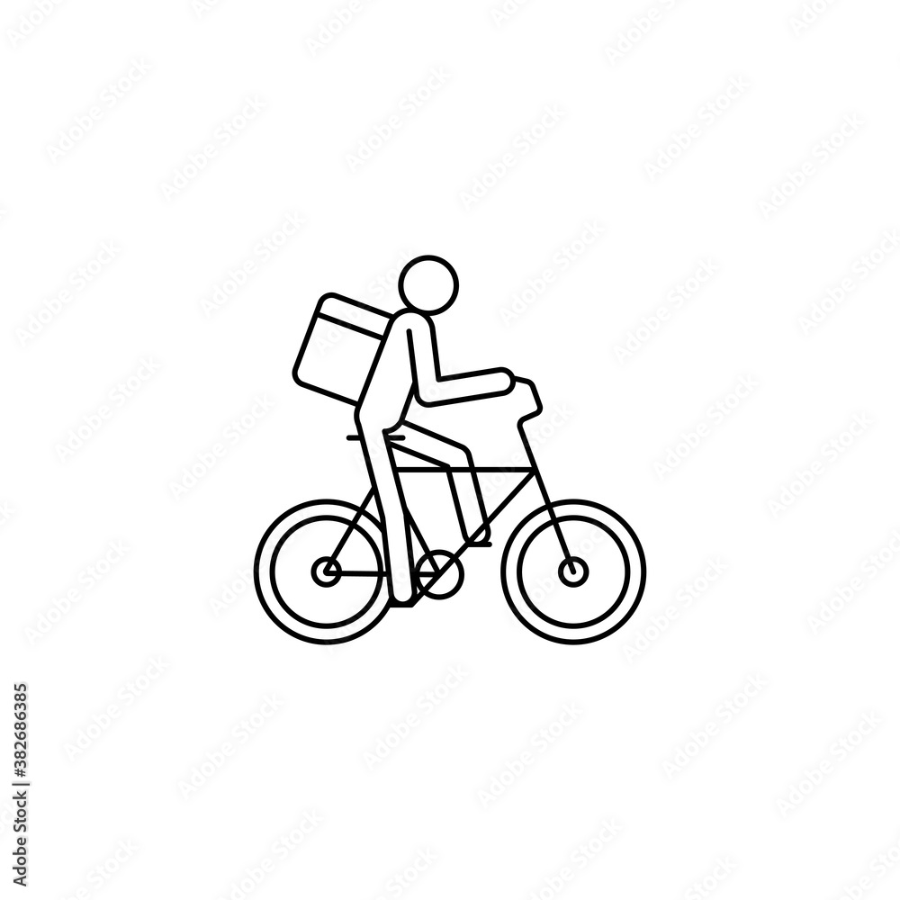 Fototapeta premium Courier on bike with delivery bag icon for online delivery application