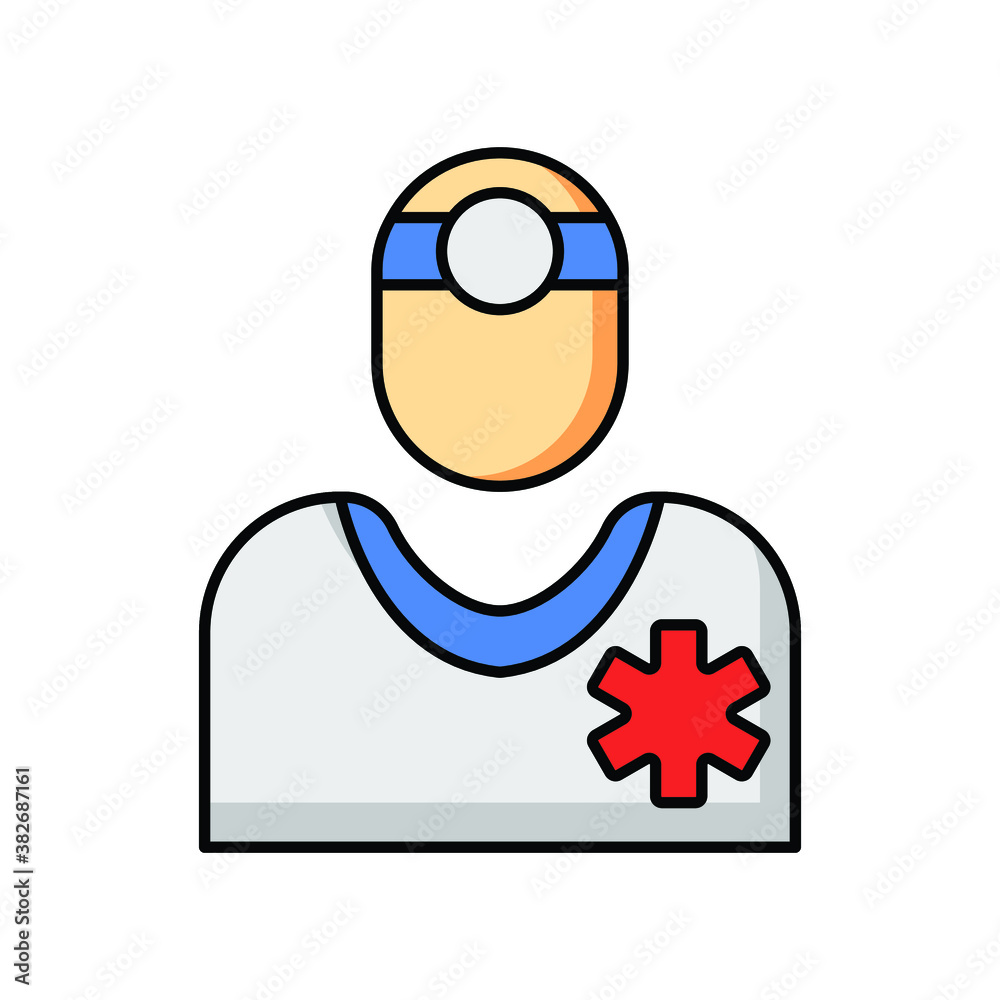 Doctor in Hospital Uniform flat line icon Doctor in Hospital Uniform flat line icon