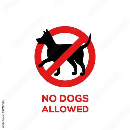 No dogs allowed prohibition sign with black dog silhouette. Vector illustration.