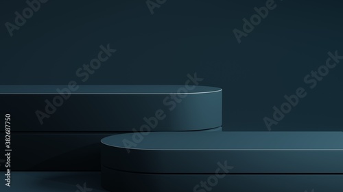 Petrol blue double podium on blue background. Minimal cosmetic background for product presentation. 3d rendering photo