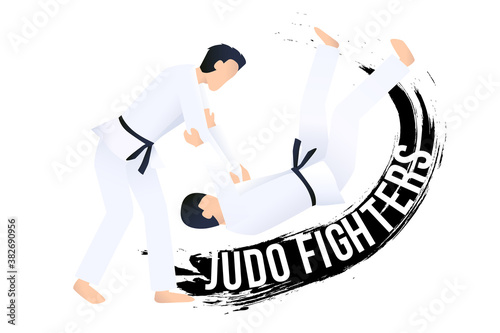 Two judo fighters in competition. Sport concept