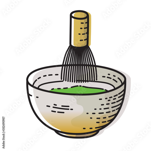 Chasen or bamboo brush tea whisk isolated on white background. Vector illustration of Japanese matcha green tea.